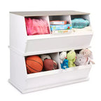 Meuble de rangement empilable à trois bacs Badger Basket Blanc/Grain de bois gris