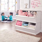 Meuble de rangement empilable à trois bacs Badger Basket Blanc/Grain de bois gris