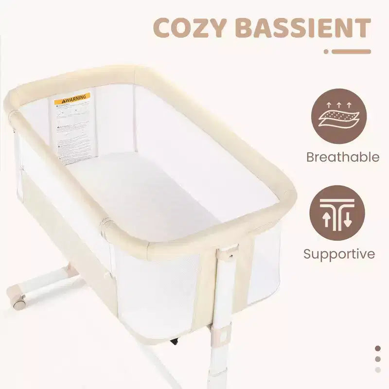 Berceau pour bébé avec roulettes - Beige / Gris / Rose, cododo, pour 1 bébé