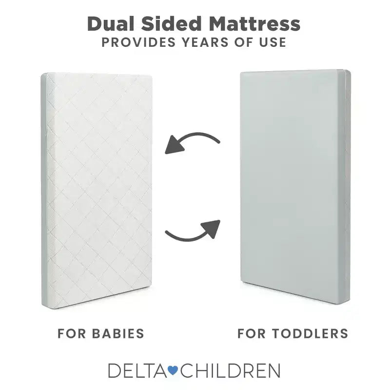 Matelas Delta Children 2 étapes pour lit de bébé et tout-petit Night Sky – Certifié Greenguard Gold, mousse certifiée CertiPUR-US – Gris