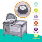 Baby Trend Lullaby Nursery Suite EZ-Fold Playard avec transat berçant portatif – Madrid Plaid : auvent, moïse, roues verrouillables, vibration