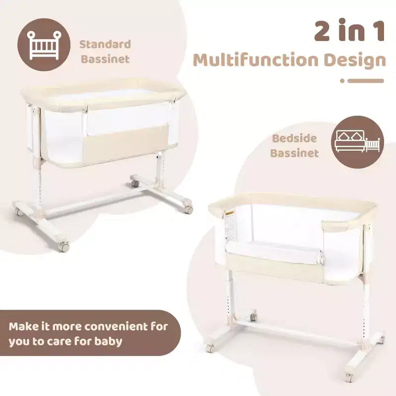 Berceau pour bébé avec roulettes - Beige / Gris / Rose, cododo, pour 1 bébé