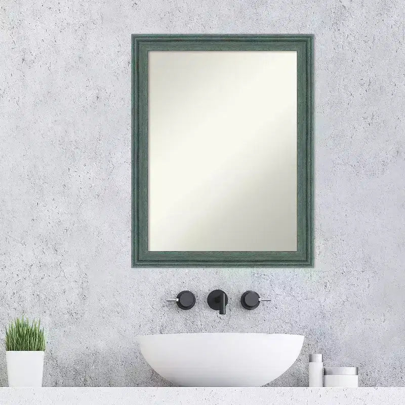 Miroir mural en bois recyclé 22"x28" pour lavabo, sarcelle/gris - Amanti Art : Rectangle moderne, sans assemblage