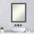 Miroir mural en bois recyclé 22"x28" pour lavabo, sarcelle/gris - Amanti Art : Rectangle moderne, sans assemblage