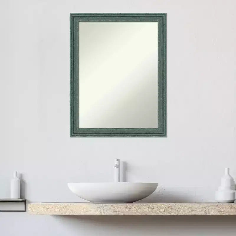 Miroir mural en bois recyclé 22"x28" pour lavabo, sarcelle/gris - Amanti Art : Rectangle moderne, sans assemblage