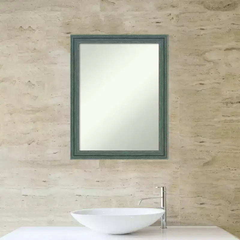 Miroir mural en bois recyclé 22"x28" pour lavabo, sarcelle/gris - Amanti Art : Rectangle moderne, sans assemblage