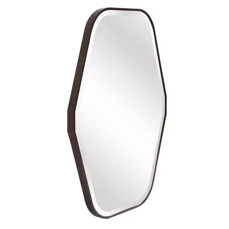 Miroir mural octogonal Howard Elliott 99 cm x 74 cm avec cadre en bois teinté espresso : Style moderne, aucun assemblage requis, montage mural