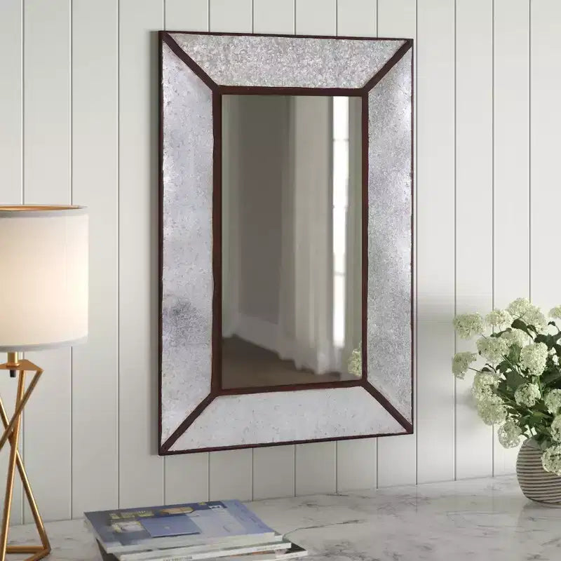 Miroir mural d'appoint rectangulaire rustique encadré en métal 36"x24.5" Howard Elliott