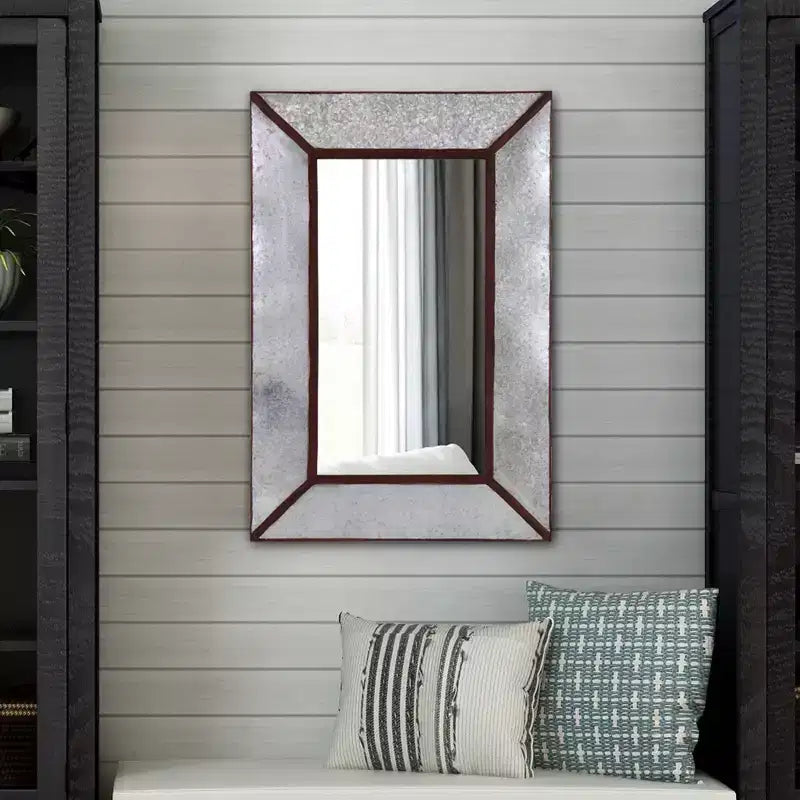 Miroir mural d'appoint rectangulaire rustique encadré en métal 36"x24.5" Howard Elliott