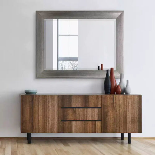 Miroir encadré à lèvre métallique surélevée 29,5" x 35,5", gris - Head West : Rectangle moderne, verre biseauté, fixation murale
