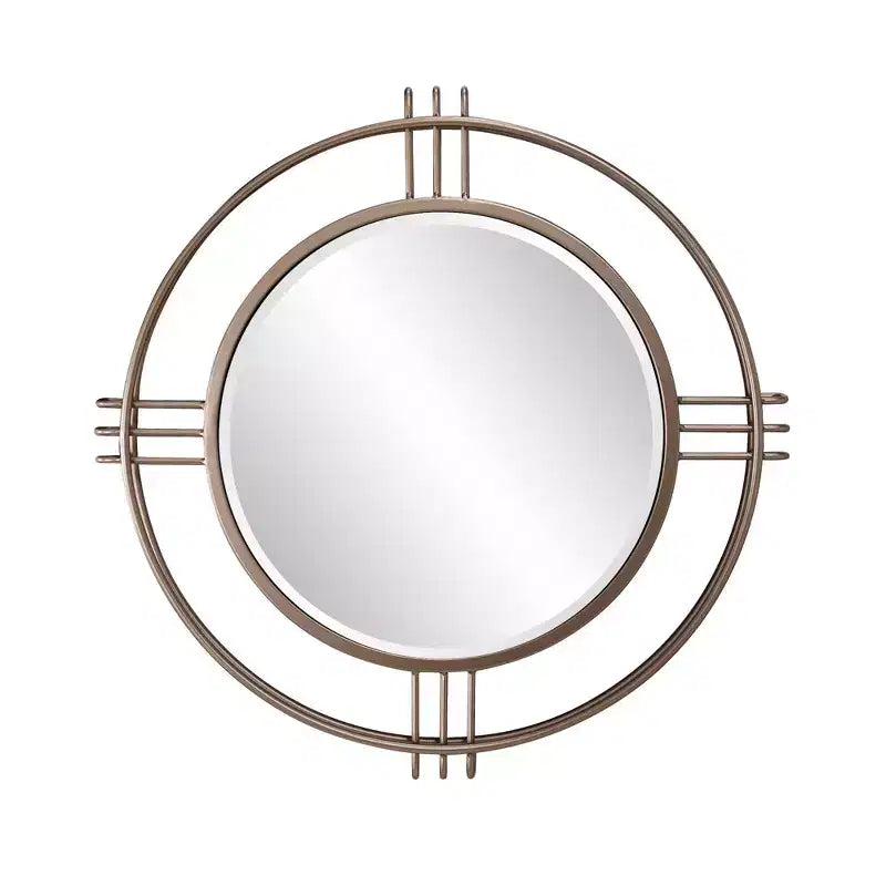 Howard Elliott 40" Casimir Deep Gold Round Wall Mirror with Handcrafted Iron Frame