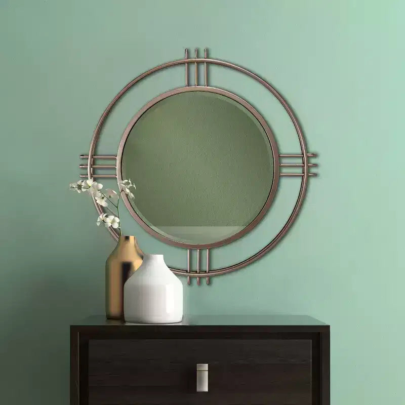 Miroir mural rond Howard Elliott 40 po Casimir en or profond avec cadre en fer forgé à la main