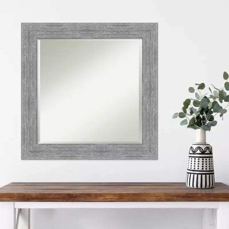 Miroir mural rustique encadré en écorce gris 25" x 25" - Amanti Art : Biseauté carré, Décoration d'entrée, Aucun assemblage requis
