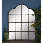 Miroir mural en métal inspiré des vitres de fenêtre avec dessus cintrés et clous noir - Olivia & May