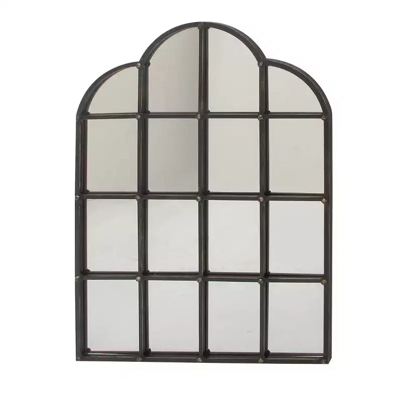 Miroir mural en métal inspiré des vitres de fenêtre avec dessus cintrés et clous noir - Olivia & May