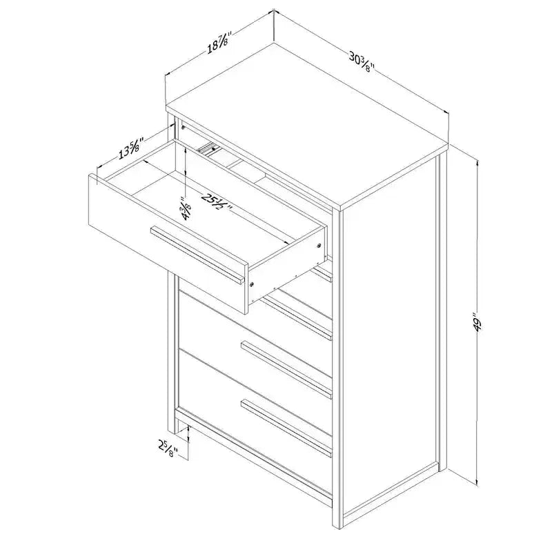 Commode à 5 tiroirs pour enfant South Shore Tao, chêne gris : commode verticale, quincaillerie anti-basculement, meubles pour adolescents et enfants