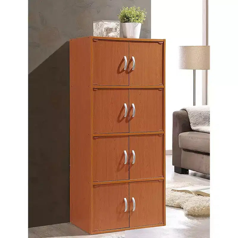 Hodedah HID44 Meuble de rangement multifonctionnel fermé à 8 portes pour la maison et le bureau, finition bois de hêtre