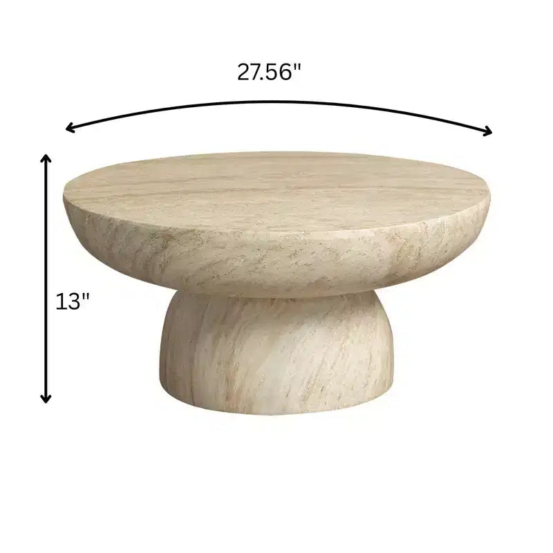 Table basse piédestal ronde en Fiberstone, table d'appoint sculptée pour l'intérieur et l'extérieur avec patins antidérapants