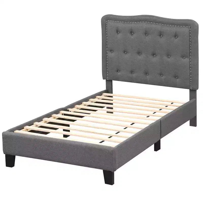 Cadre de lit double Costway avec tête de lit capitonnée de 46 pouces et support à lattes en bois