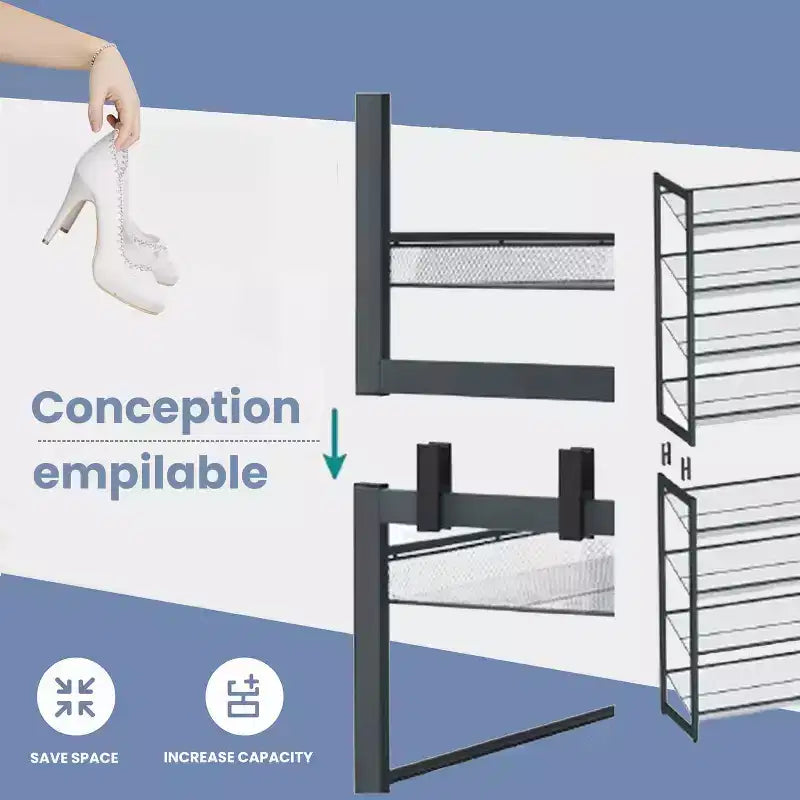 Range-chaussures, organisateur de chaussures à 8 niveaux, rangement de chaussures en métal pour garage, entrée, lot de 2, étagère à chaussures empilable à 4 niveaux