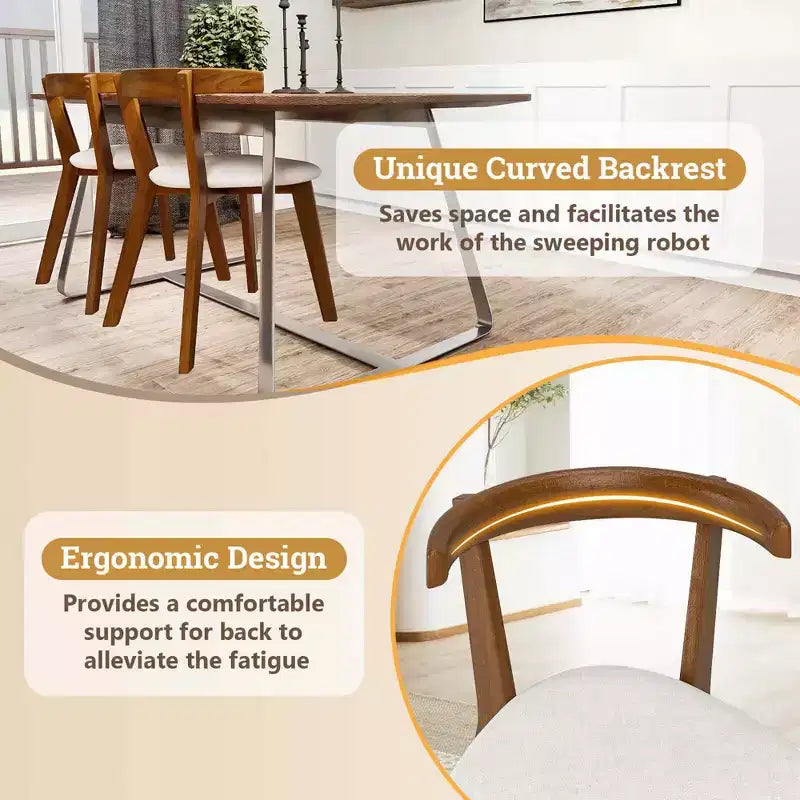 Costway Chaises de salle à manger en bois rembourrées, peu encombrantes, lot de 2/4, avec assise rembourrée et dossier incurvé