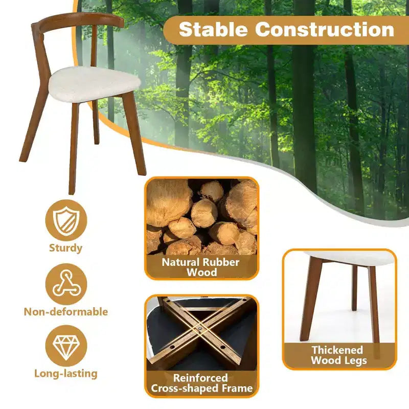 Costway Chaises de salle à manger en bois rembourrées, peu encombrantes, lot de 2/4, avec assise rembourrée et dossier incurvé