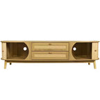 Meuble TV en rotin pour téléviseurs jusqu'à 75'', Meuble TV avec placard et tiroirs, Console TV multimédia avec pieds en bois massif pour salon ou chambre à coucher