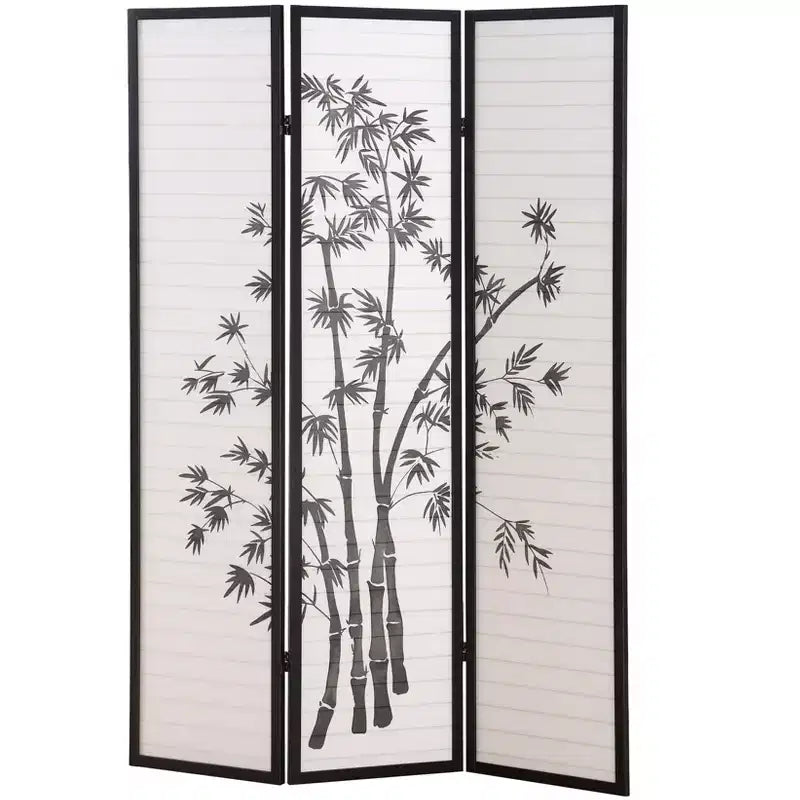 Paravent/Séparateur de pièce oriental shoji à 3 panneaux Roundhill Furniture, Noir