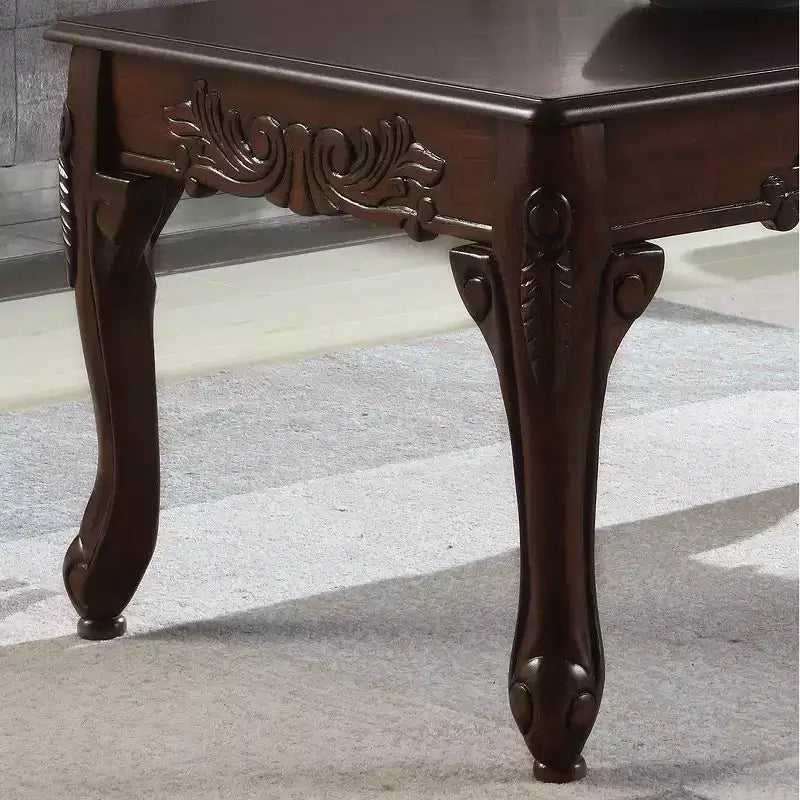 Table basse en bois Roundhill Furniture à détails ornementés traditionnels, finition cerisier foncé