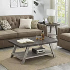 Table basse d'appoint contemporaine Roundhill Furniture Athens de 3 pièces avec étagère en bois, finition noyer vieilli et gris