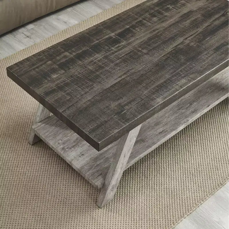 Table basse d'appoint contemporaine Roundhill Furniture Athens de 3 pièces avec étagère en bois, finition noyer vieilli et gris