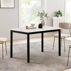 Ensemble de salle à manger en métal Citico de Roundhill Furniture avec plateau en faux marbre stratifié, table blanche et chaises noires, 5 pièces