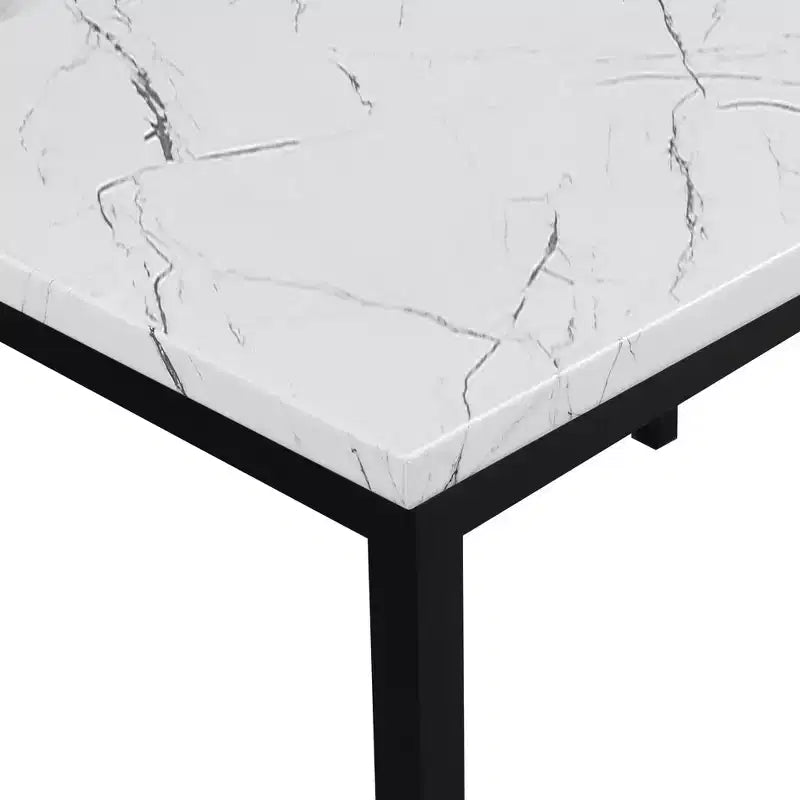 Ensemble de salle à manger en métal Citico de Roundhill Furniture avec plateau en faux marbre stratifié, table blanche et chaises noires, 5 pièces