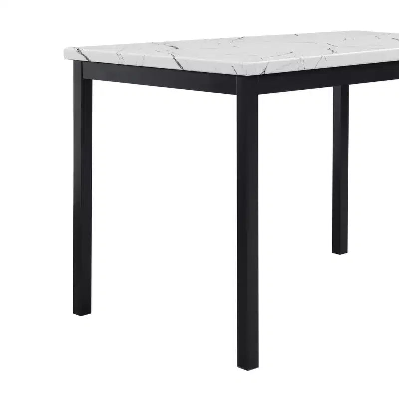 Ensemble de salle à manger en métal Citico de Roundhill Furniture avec plateau en faux marbre stratifié, table blanche et chaises noires, 5 pièces