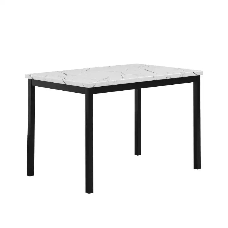 Ensemble de salle à manger en métal Citico de Roundhill Furniture avec plateau en faux marbre stratifié, table blanche et chaises noires, 5 pièces