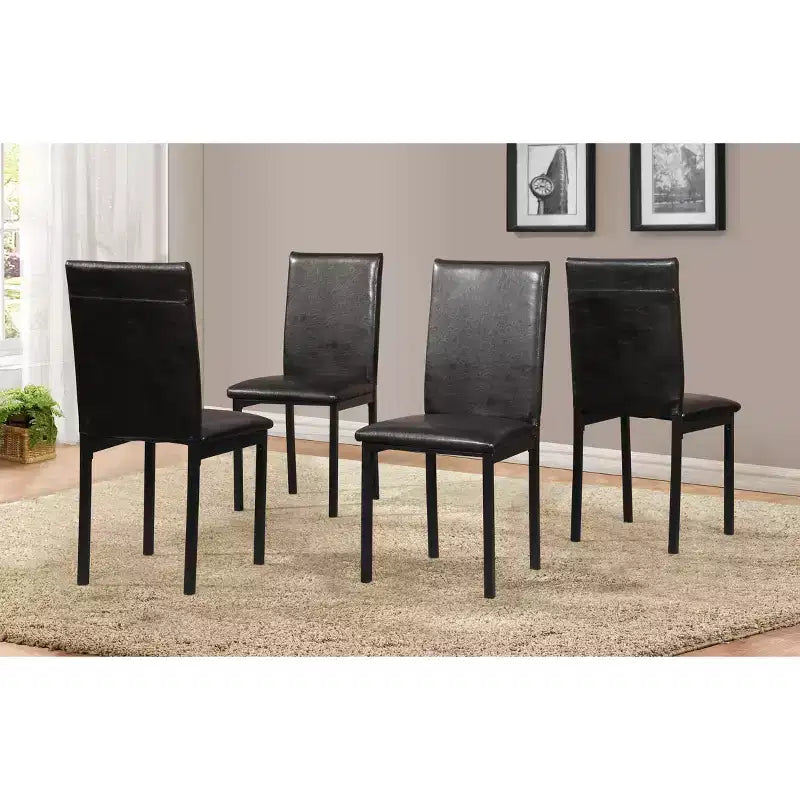 Ensemble de salle à manger en métal Citico de Roundhill Furniture avec plateau en faux marbre stratifié, table blanche et chaises noires, 5 pièces