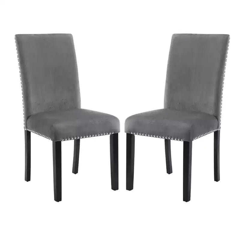 Chaises de salle à manger contemporaines en velours Roundhill Furniture Cobre avec garniture cloutée, grises, lot de 2