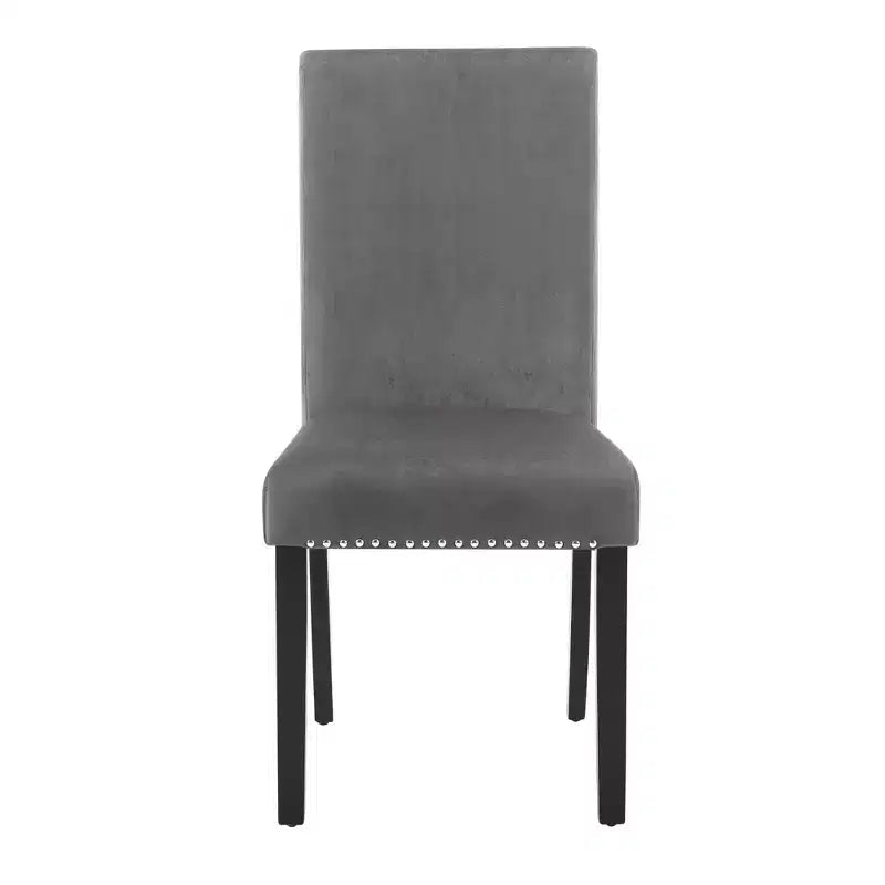 Chaises de salle à manger contemporaines en velours Roundhill Furniture Cobre avec garniture cloutée, grises, lot de 2
