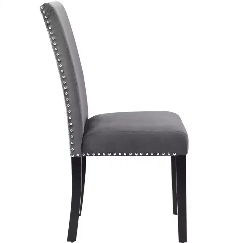 Chaises de salle à manger contemporaines en velours Roundhill Furniture Cobre avec garniture cloutée, grises, lot de 2