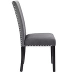 Chaises de salle à manger contemporaines en velours Roundhill Furniture Cobre avec garniture cloutée, grises, lot de 2
