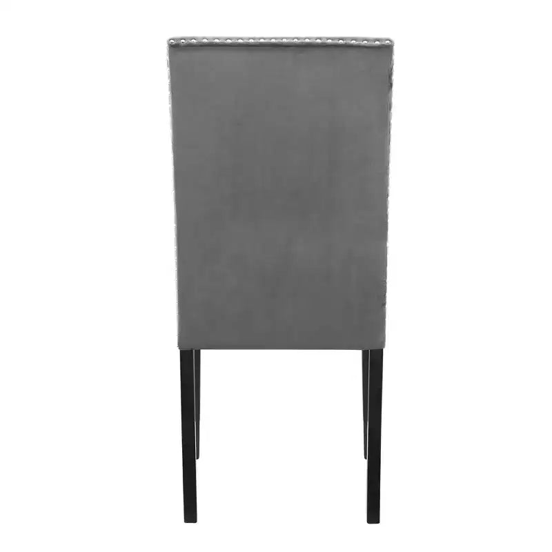 Chaises de salle à manger contemporaines en velours Roundhill Furniture Cobre avec garniture cloutée, grises, lot de 2