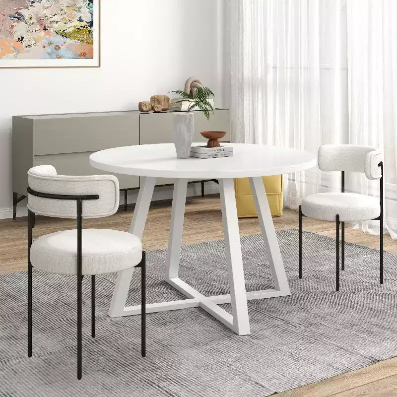 Ensemble de salle à manger rond 5 pièces Roundhill Furniture Durban, table à manger en bois avec 4 chaises en bouclette
