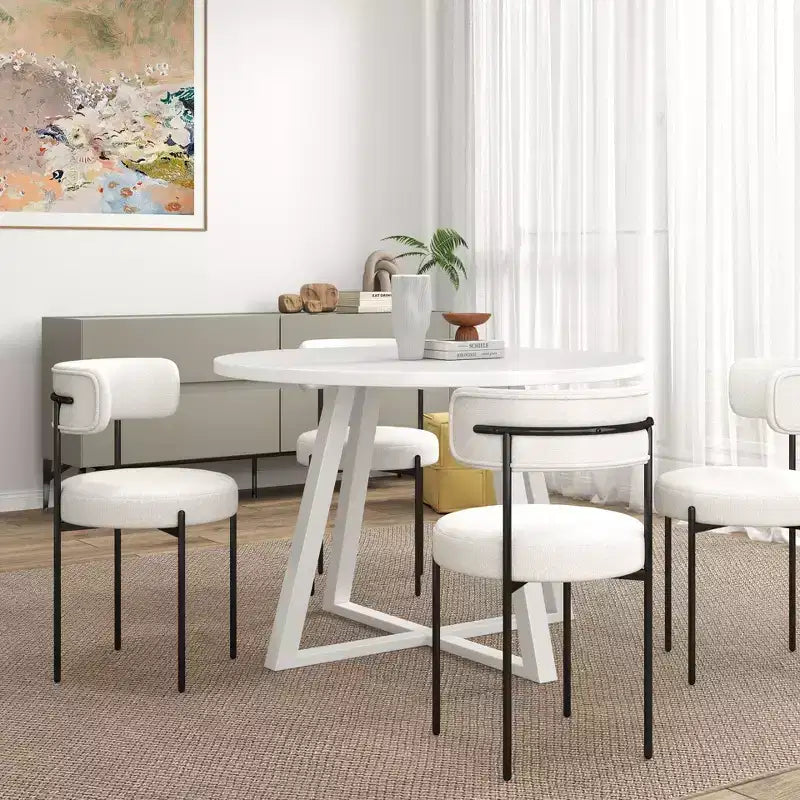 Ensemble de salle à manger rond 5 pièces Roundhill Furniture Durban, table à manger en bois avec 4 chaises en bouclette