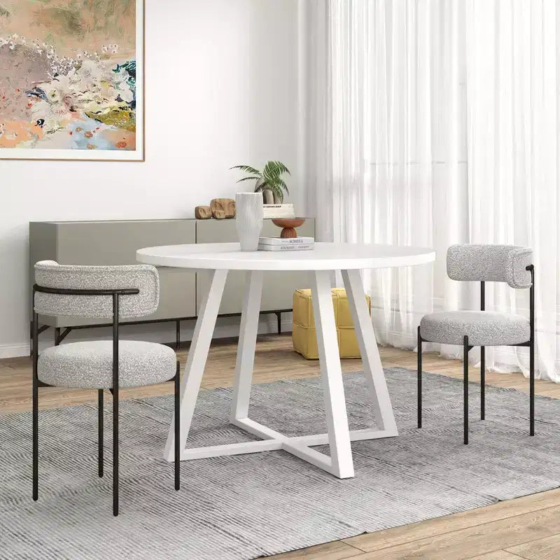 Ensemble de salle à manger rond 5 pièces Roundhill Furniture Durban, table à manger en bois avec 4 chaises en bouclette