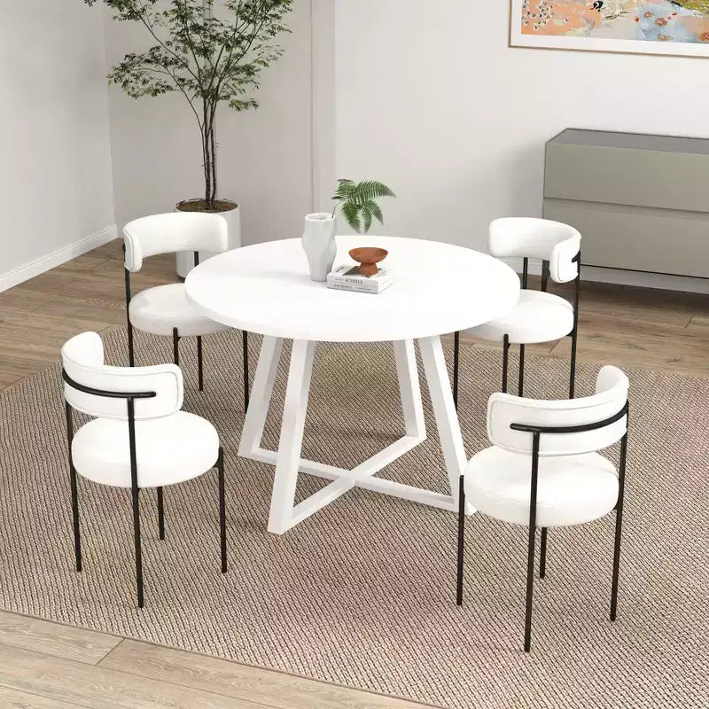 Ensemble de salle à manger rond 5 pièces Roundhill Furniture Durban, table à manger en bois avec 4 chaises en bouclette