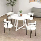 Ensemble de salle à manger rond 5 pièces Roundhill Furniture Durban, table à manger en bois avec 4 chaises en bouclette