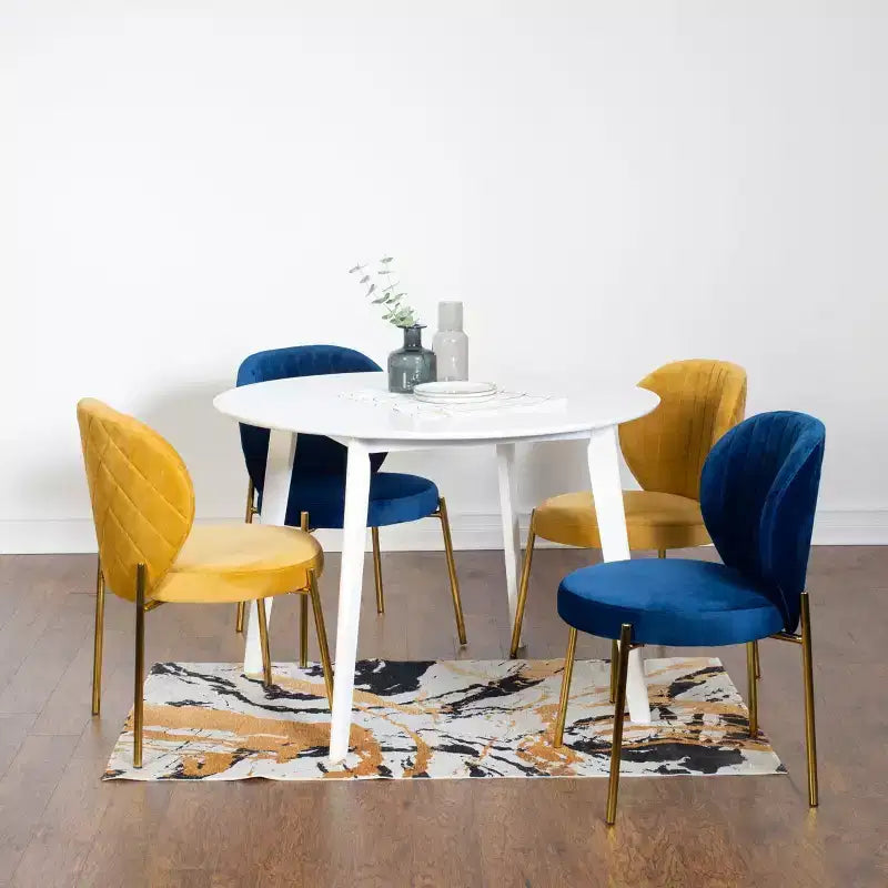 Roundhill Furniture Amoa – Ensemble de salle à manger contemporain, table ronde blanche et 4 chaises, 5 pièces
