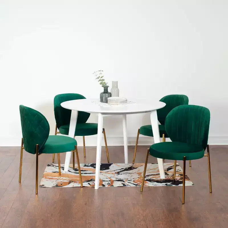 Roundhill Furniture Amoa – Ensemble de salle à manger contemporain, table ronde blanche et 4 chaises, 5 pièces