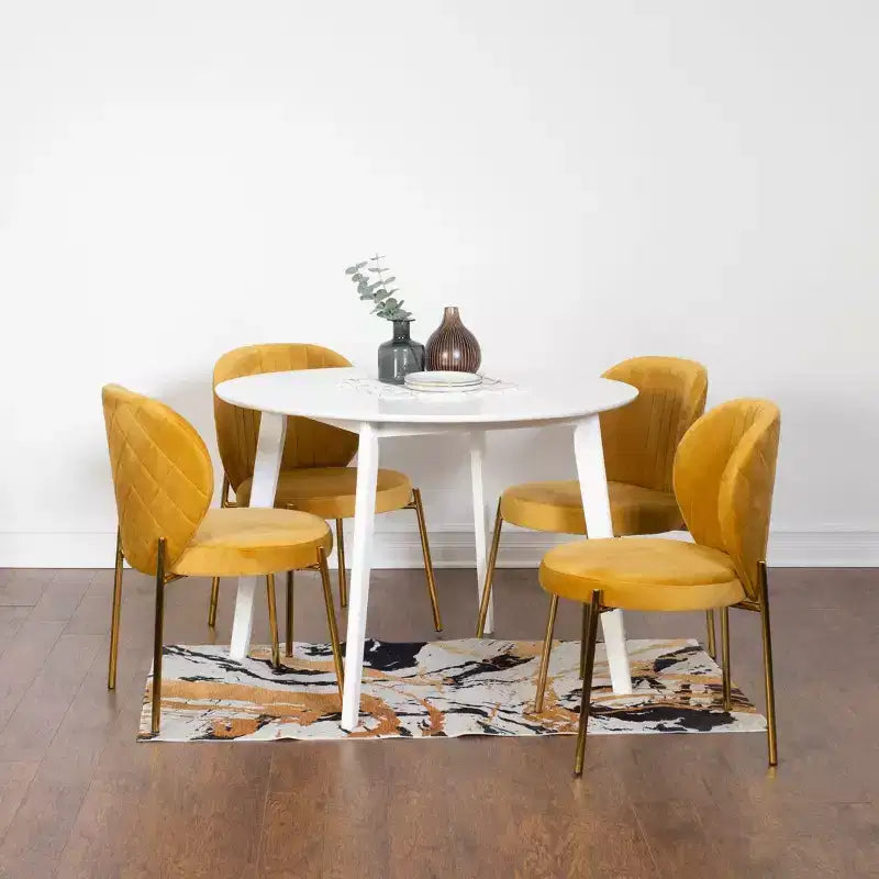 Roundhill Furniture Amoa – Ensemble de salle à manger contemporain, table ronde blanche et 4 chaises, 5 pièces