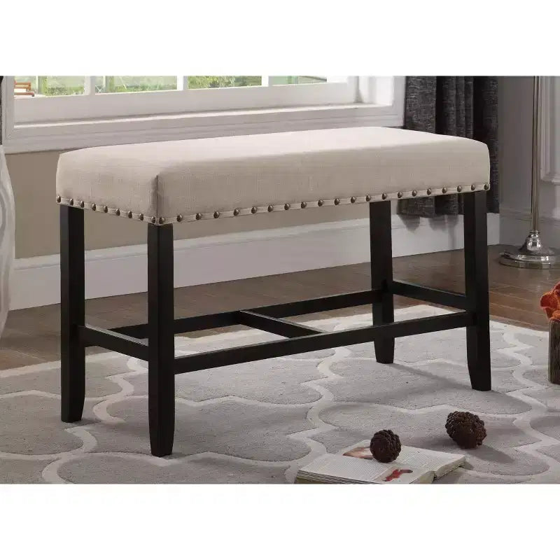 Banc de salle à manger Roundhill Furniture Biony en tissu, hauteur comptoir, avec garniture cloutée, couleur sable